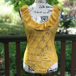 Golden yellow lace ruffle bodysuit